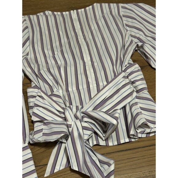 Veronica Beard Seema Stripe Twist Front Blouse in Off White Multi Size 2 Luxury - Picture 14 of 16